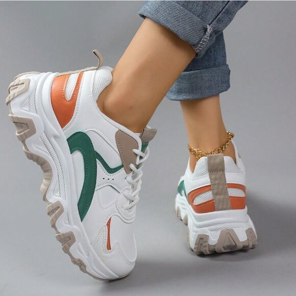 2025 New Style! Colorblocked Lace-Up Low-Top Sneakers, Lightweight And Versatile - Picture 5 of 6